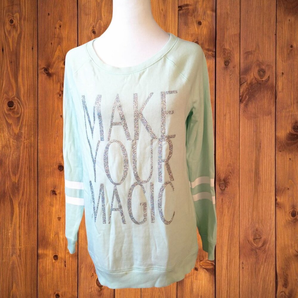 SO Cozy Crewneck Size 16 Make Your Magic Green Sweatshirt Pullover Lounge Casual